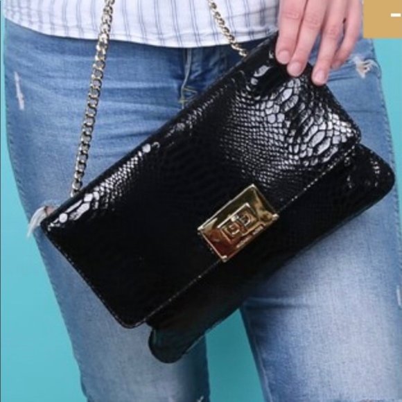 MICHAEL Michael Kors Sloan Python Chain Clutch. - Picture 2 of 2